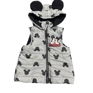 Disney Mickey Mouse Kids Gray & Black Puffer Vest Size 2T Toddler Outerwear